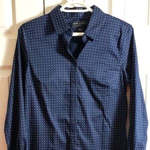 Navy dress shirt w/ tiny white polka dots. Sz 8.